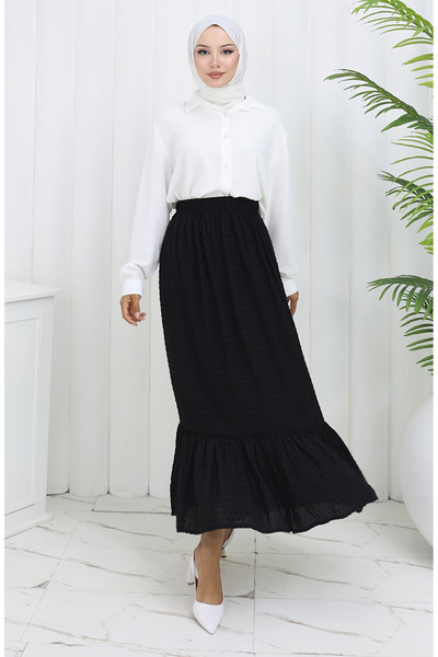 sefamerve Elastic Waist Skirt 2127-04 Black