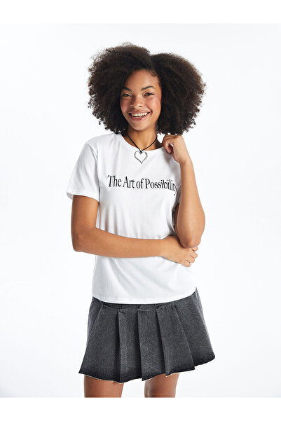 LC Waikiki  طاقم الرقبة المطبوعة قصيرة الأكمام تي شيرت المرأة