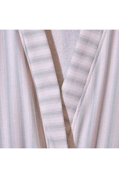 Evidea Soft Kimono Striped Men's Bathrobe - White / Blue - S / m
