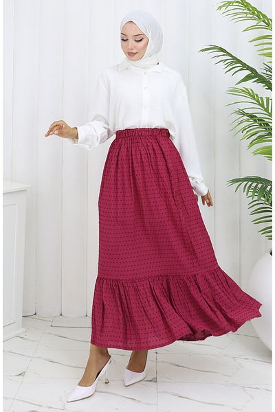 sefamerve Elastic Waist Skirt 2127-02 Fuchsia