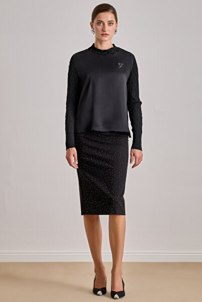 Guitar Midi Siyah Örme Etek