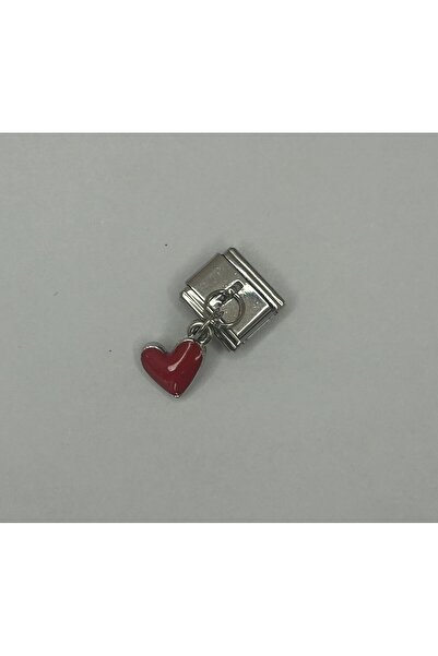 stainles steel ÇELİK SİLVER RENK KIRMIZI KALP FİGÜRLÜ CHARM