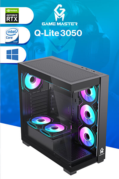 GM Game Master QLite 3050 İntel i3-12100F CPU 32GB DDR4 RAM 512GB M.2 SSD RTX3050 7X ARGB Fan Gaming Pc