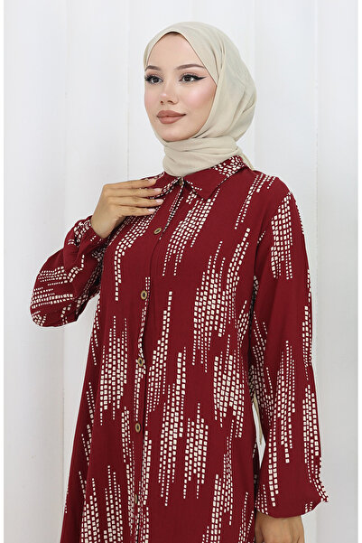 sefamerve Viscose Fabric Tunic Trousers Double Set 0132-04 Claret Red