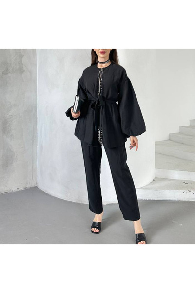 Mandal River - Stone Detailed Zippered Jacket and Trousers Set