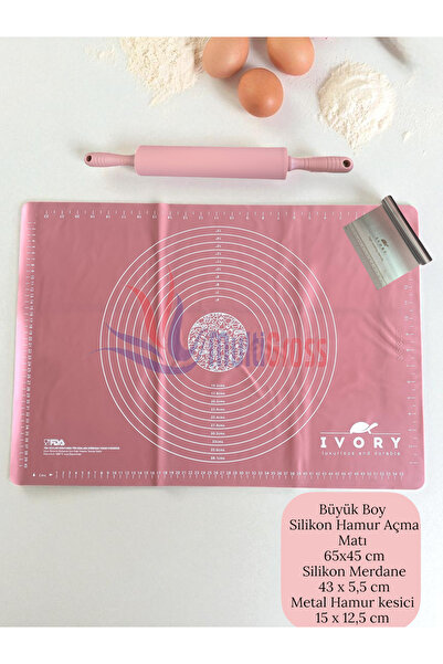 Multiamo Large Size Silicone Dough Rolling Mat Plastic Handle Silicone Roller Metal Dough Cutting Apparatus Salmon