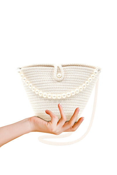 SHAKA Біла SHK245 Перлинна Плетена Тканина Односекційна, Сумка на Ремінці, Су...