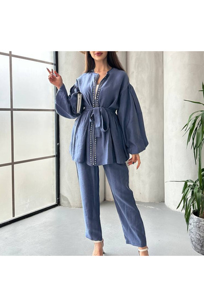 Mandal River - Stone Detailed Zippered Jacket and Trousers Set