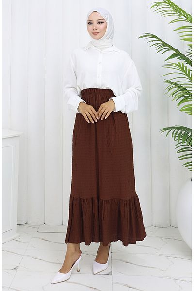 sefamerve Elastic Waist Skirt 2127-01 Brown