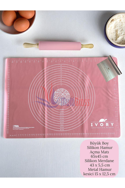 Multiamo Large Size Silicone Dough Rolling Mat Bamboo Handle Silicone Roller Metal Dough Cutting Apparatus Salmon