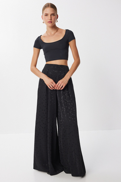 Lovelyİstanbul Flowy Wide Leg Satin Pants Lfg0149 Black