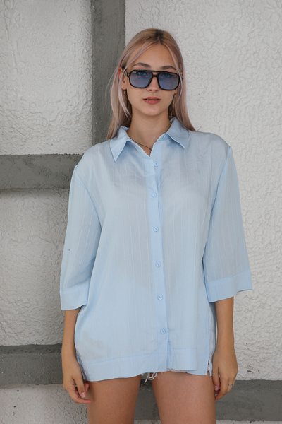 Azda Γυναικείο λινό πουκάμισο με λεπτομέρεια με σχισμές στο πλάι