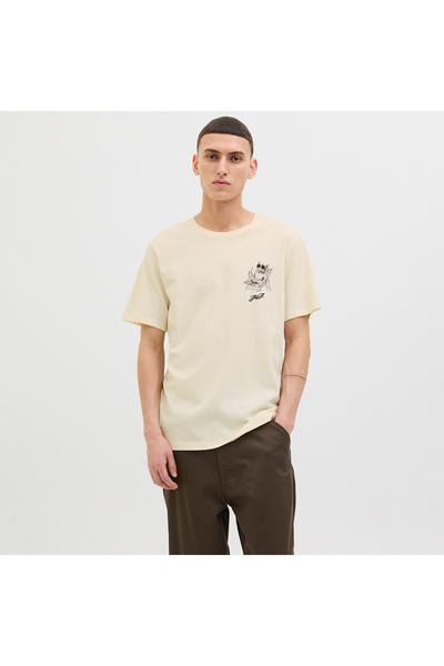 Jack & Jones Jack&Jones Relax Erkek Ekru Bisiklet Yaka Tişört