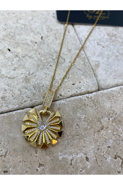 Byoz store Steel Gold Chain Circle Plate with Stone Pendant Charm Women's Nec...