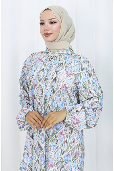 sefamerve Plus Size Ethnic Patterned Tunic 3025-01 Khaki