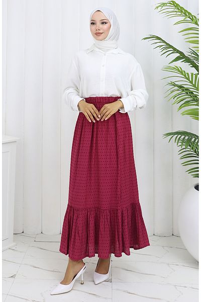 sefamerve Elastic Waist Skirt 2127-02 Fuchsia