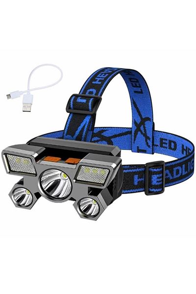 Aptel Compact Headlamp with Adjustable Strap, USB Charging, Blue