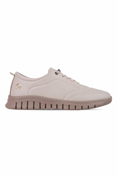 Lal Shoes & Bags Cenov Women's Genuine Leather Casual Shoes with Rubber Lacing Detail - Cream