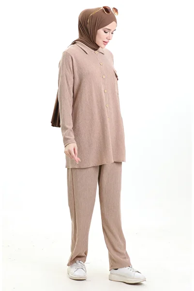 sefamerve Pocket Detailed Shirt Double Set 20050-01 Mink