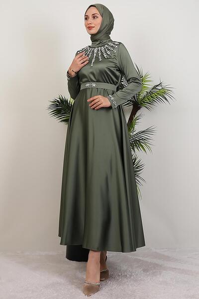 GİYZAMİLA Stone Processing Detail Dress Khaki