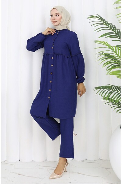 sefamerve Gathered Buttoned Tunic Trousers Double Set 0115-07 Saks