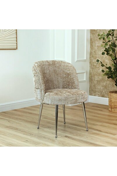 Vanity Living Dania Dining Chairs Set of 2 – Beige Chenille Upholstery with Gold Metal Legs – Mo