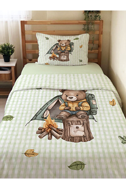 Evmila طقم مكون من قطعتين بدون ملاءات منقوشة على شكل دب طقم غطاء لحاف مفرد مط...