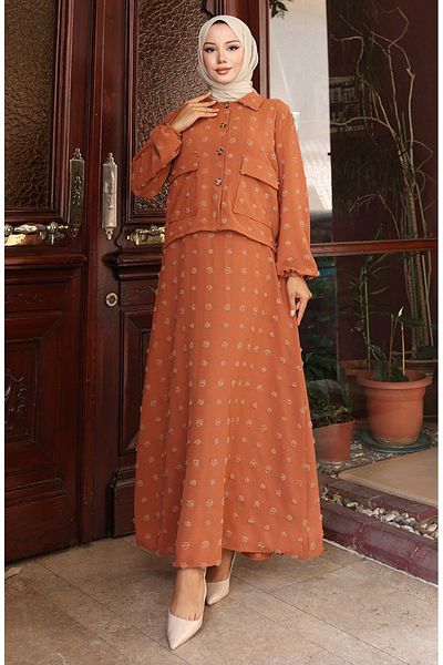 sefamerve Double set with elastic sleeve jacket 0133-04 milky coffee