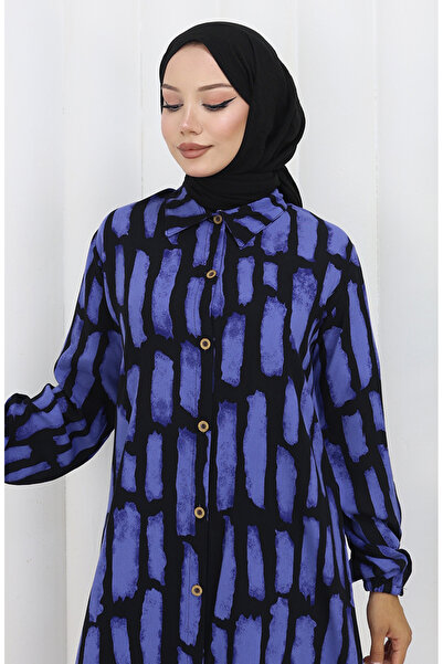 sefamerve Viscose Fabric Tunic Trousers Double Set 0131-02 Eggplant Color