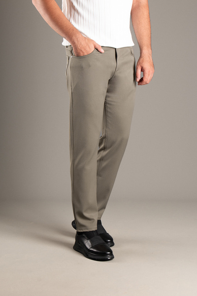 ZEKİ ÖZER Men's Khaki Stretch Linen Pants