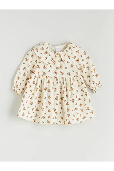 LC Waikiki New Season Baby Collar Floral Baby Girl Muslin Dress