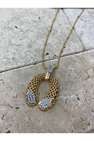 Byoz store قلادة نسائية على شكل كرة من الفولاذ الذهبي مرصعة بحجر الزركون