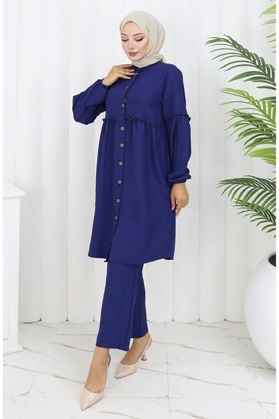 sefamerve Gathered Buttoned Tunic Trousers Double Set 0115-07 Saks