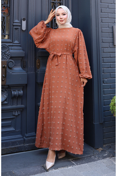 sefamerve Φόρεμα Aerobin Fabric Belted 0130-01 Καφέ γάλακτος