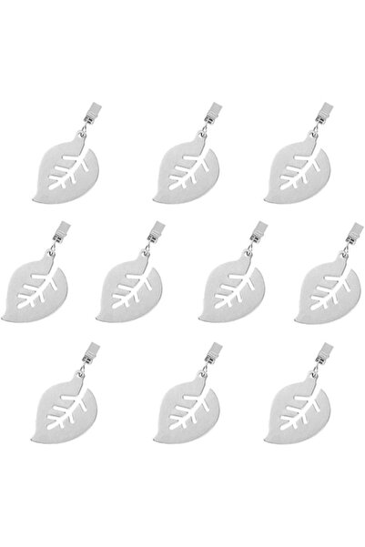 OEM Set 10 cleme pentru masa, model frunza, otel inoxidabil, argintiu, 7x5 cm