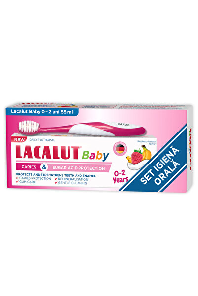 lacalut Pachet: Pastă de dinți pentru bebeluși 0-2 ani, anti-carii și protecție împotriva zahărului, 55 ml + Periuță de dinți