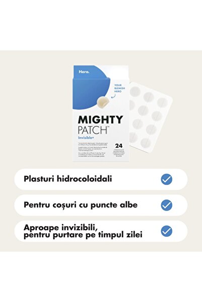 Hero Mighty Patch Invisible+ Hydrocolloid Acne Patches for Whiteheads Treatment, 24 Pieces
