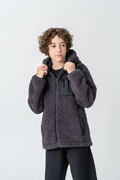 ASYAKİDS CLUB Boy's Hooded Pocket Inside and Outside Plush Coat
