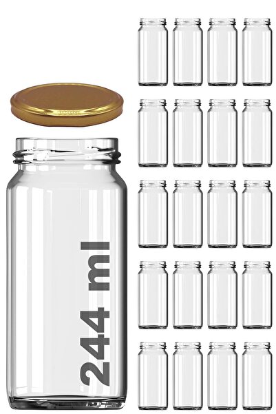 Afracam 244 ml Kavanoz Metal Gold Konserve Kapaklı 244 Cc Şeffaf Uzun Cam Kav...