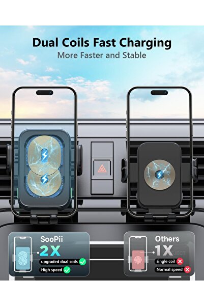 SooPii Dual Coils Wireless Car Charger, 15W Fast Smart Alignment Wireless Charging Car Mount, Full A