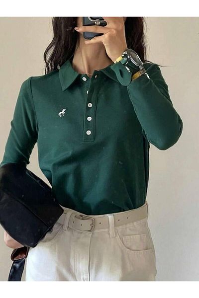 BALİNA Green Unicorn Printed Polo Neck Buttoned Long Sleeve Tshirt -The Solo