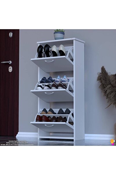 Modilayn WEST Antre 52 x116x26 cm’ lik 3 Düşer Kapak 6 Göz Bölmeli Ayakkabılık