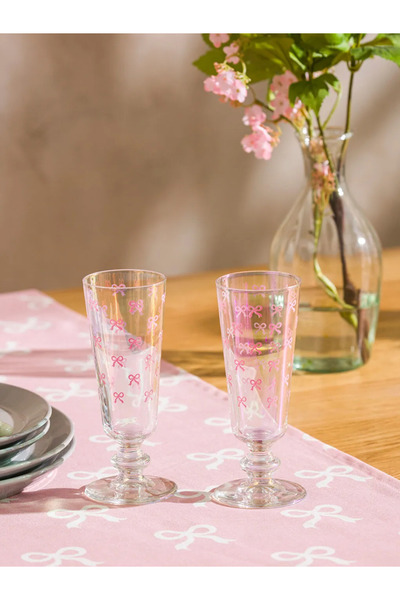 LC Waikiki Lcw Home Pink Bow Printed Footed Water Glass 180 ml