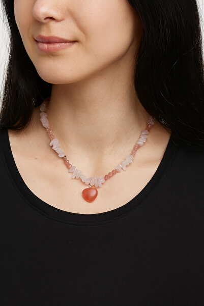 LOVELOTUS قلادة كوارتز الفراولة والكوارتز الوردي من الحجر الطبيعي المكسور على...