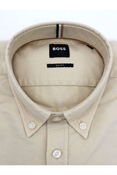 BOSS Erkek Normal Kalıp %100 Pamuklu Uzun Kollu Ekru Gömlek 50544917-131