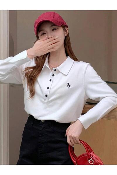 BALİNA White Unicorn Printed Polo Neck Buttoned Long Sleeve Tshirt -The Solo