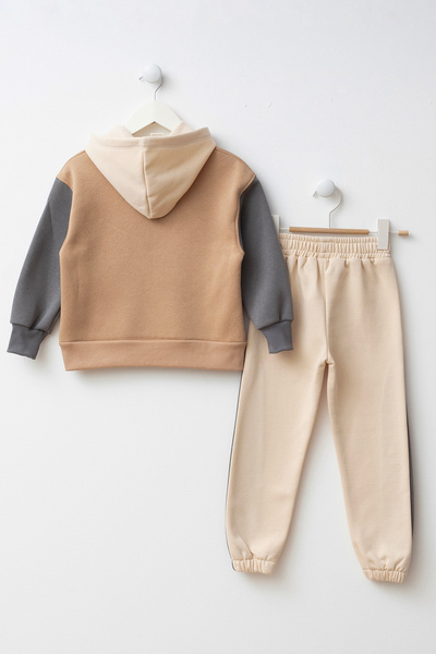 Minipodyum Color Block Hooded Men's Bottom Top Tracksuit Set