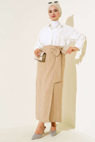 TrendParis Side Tie Linen Skirt