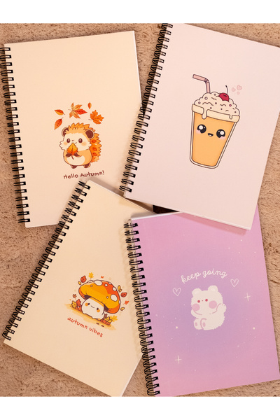 Fobinote دفتر مدرسي حلزوني مقاس A5 مكون من 120 ورقة ومجموعة من 4 قطع، 2 كوب مزاجي مخطط و2 مربعات