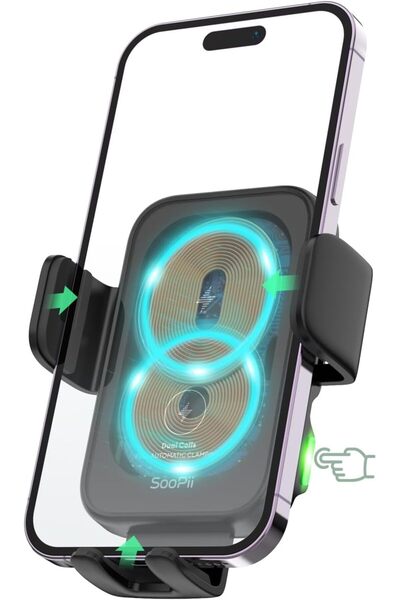 SooPii Dual Coils Wireless Car Charger, 15W Fast Smart Alignment Wireless Charging Car Mount, Full A